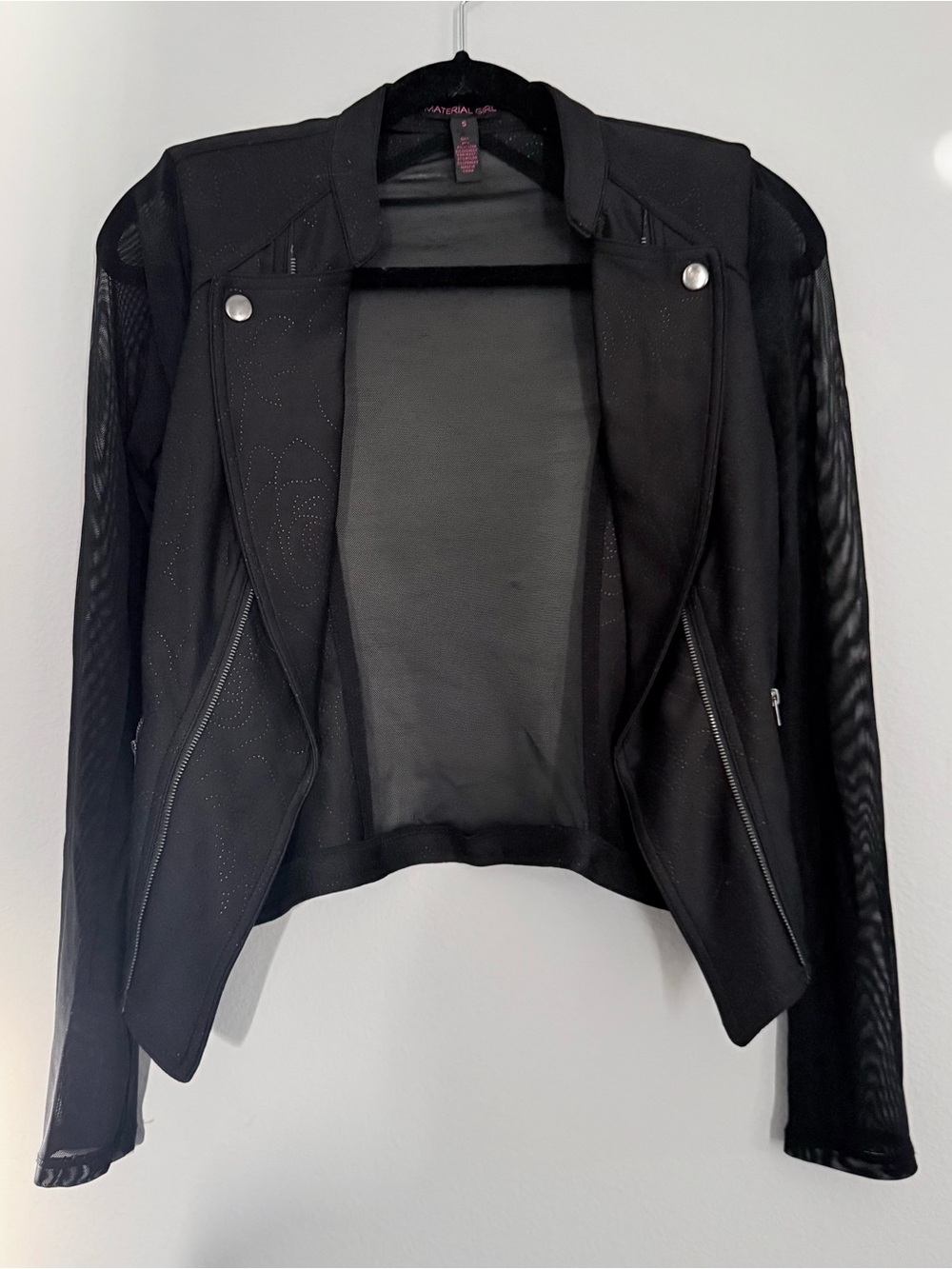Material Girl Black Sheer Mesh Moto Jacket